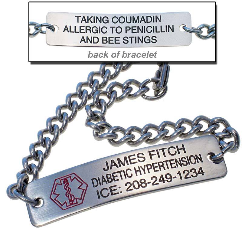 thumbnail image 2 of Personalized Stainless Steel Medical ID Bracelet – Red Emblem D-Style – Free Engraving + Free Resizing – Idtagsonline 2 of 6
