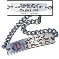 Two sided engraving on Stainless Steel Personalized Medical Bracelet