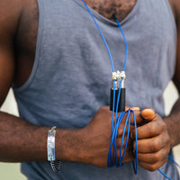 Runner wearing Stainless Steel Personalized Medical Bracelet