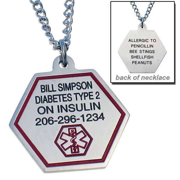 Stainless Steel Personalized Medical ID Necklace with Engraving on Front and Back