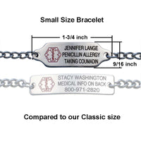 Small Stainless Steel Medical ID Bracelet - Engraving on Front And Back